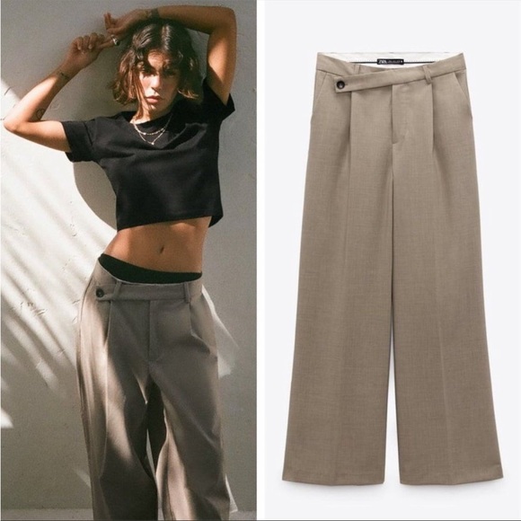ZARA FULL LENGTH ASYMMETRICAL WAIST PANTS NEW - Picture 2 of 6